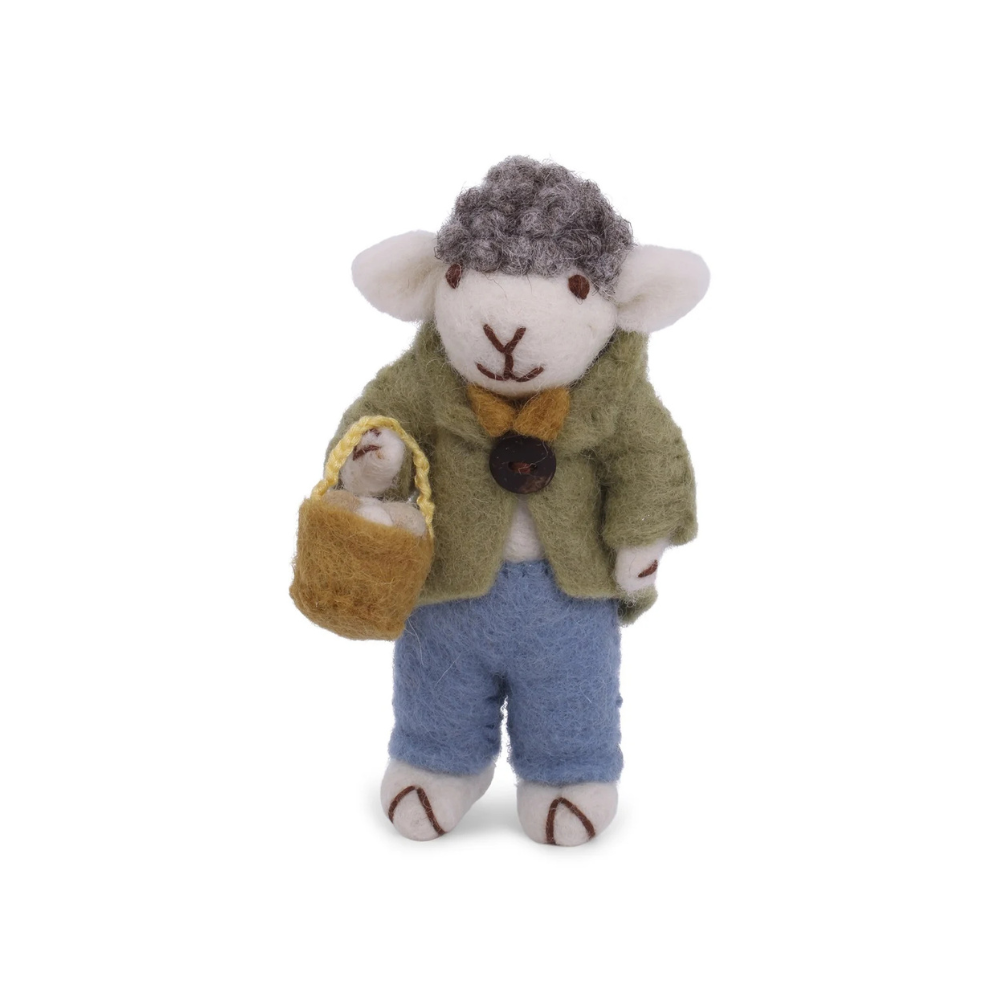 Filz-Figur GREY SHEEP WITH EGG BASKET