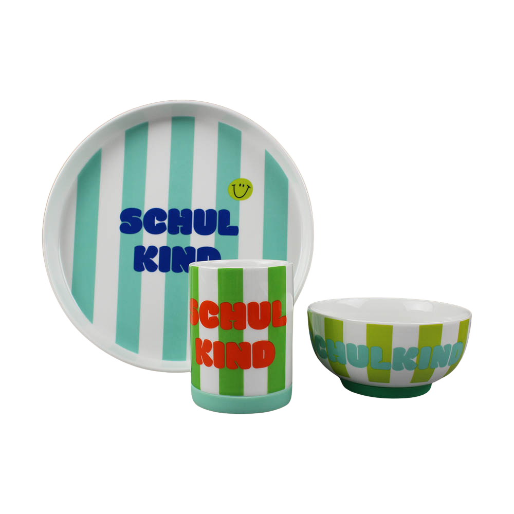Kindergeschirr Porzellan-Set SCHULKIND - Türkis & Grün