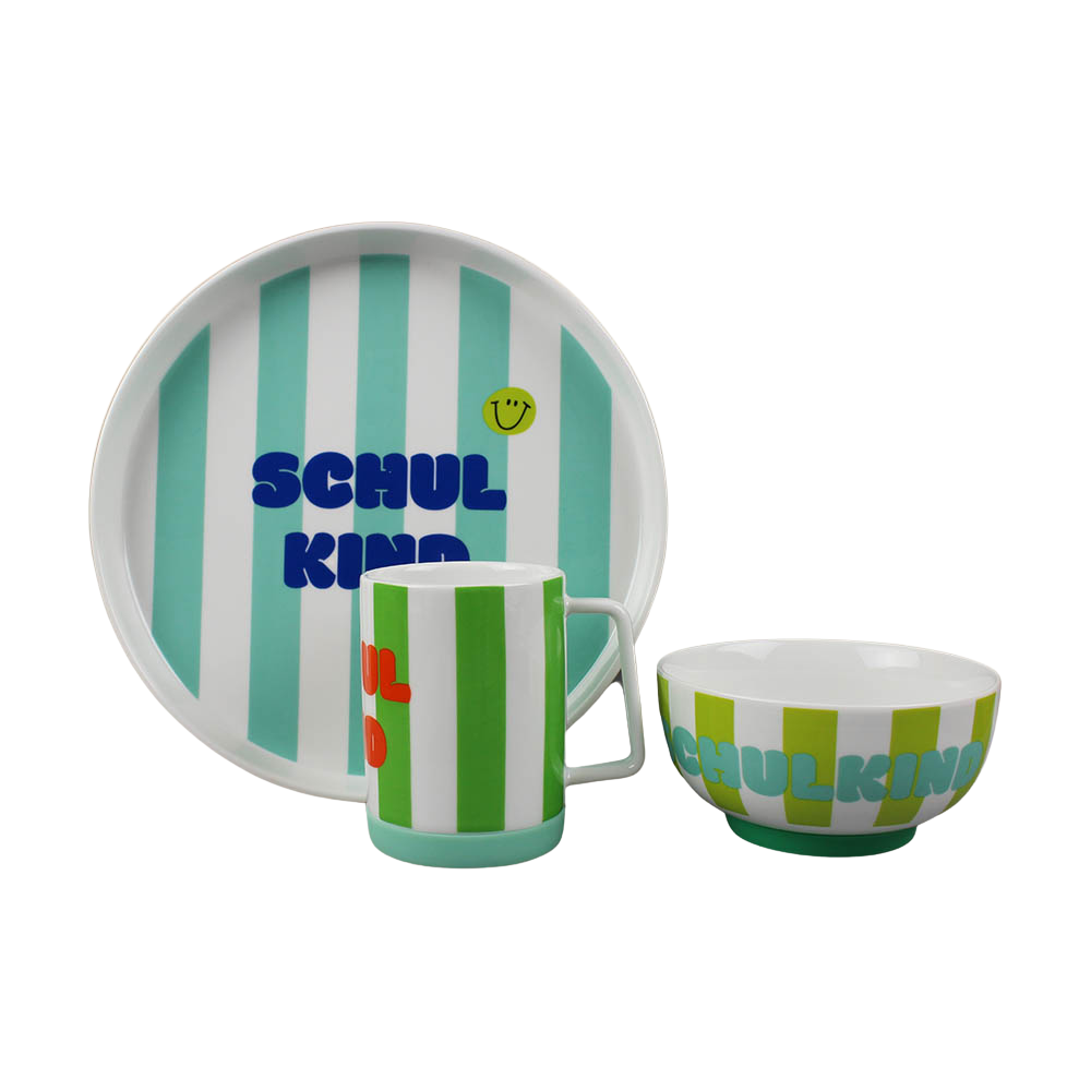 Kindergeschirr Porzellan-Set SCHULKIND - Türkis & Grün