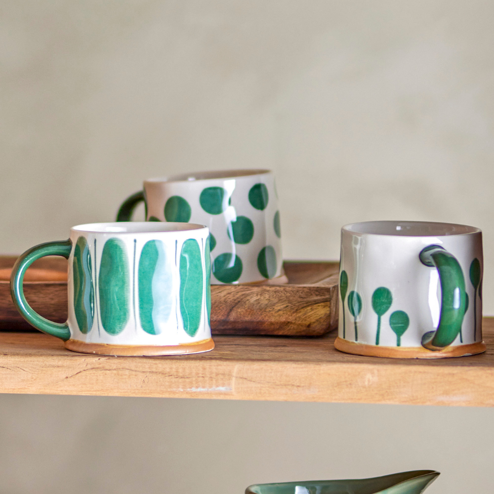 Linora | Handbemalter Steingutbecher - Punkte | 4 Farben