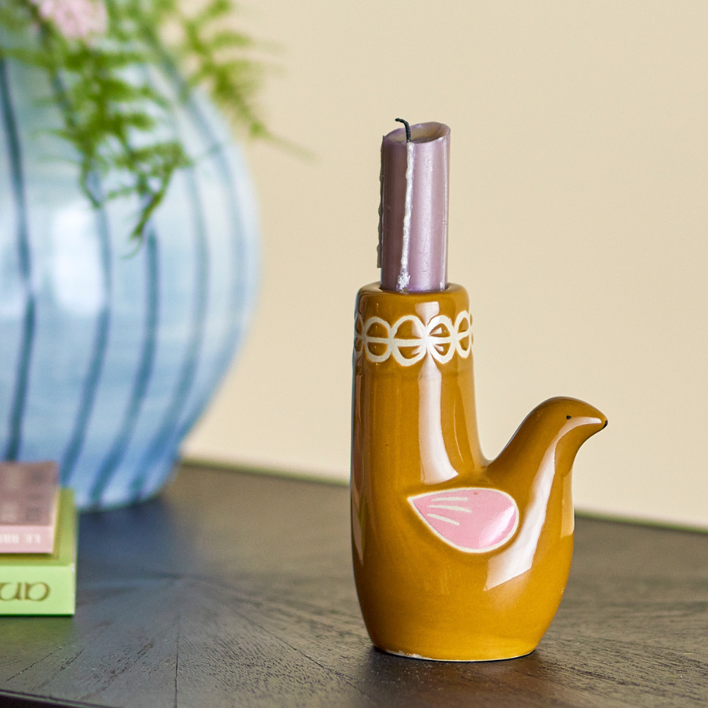 Trudy | Kerzenhalter aus Steingut, Vogelmotiv | 3 Varianten