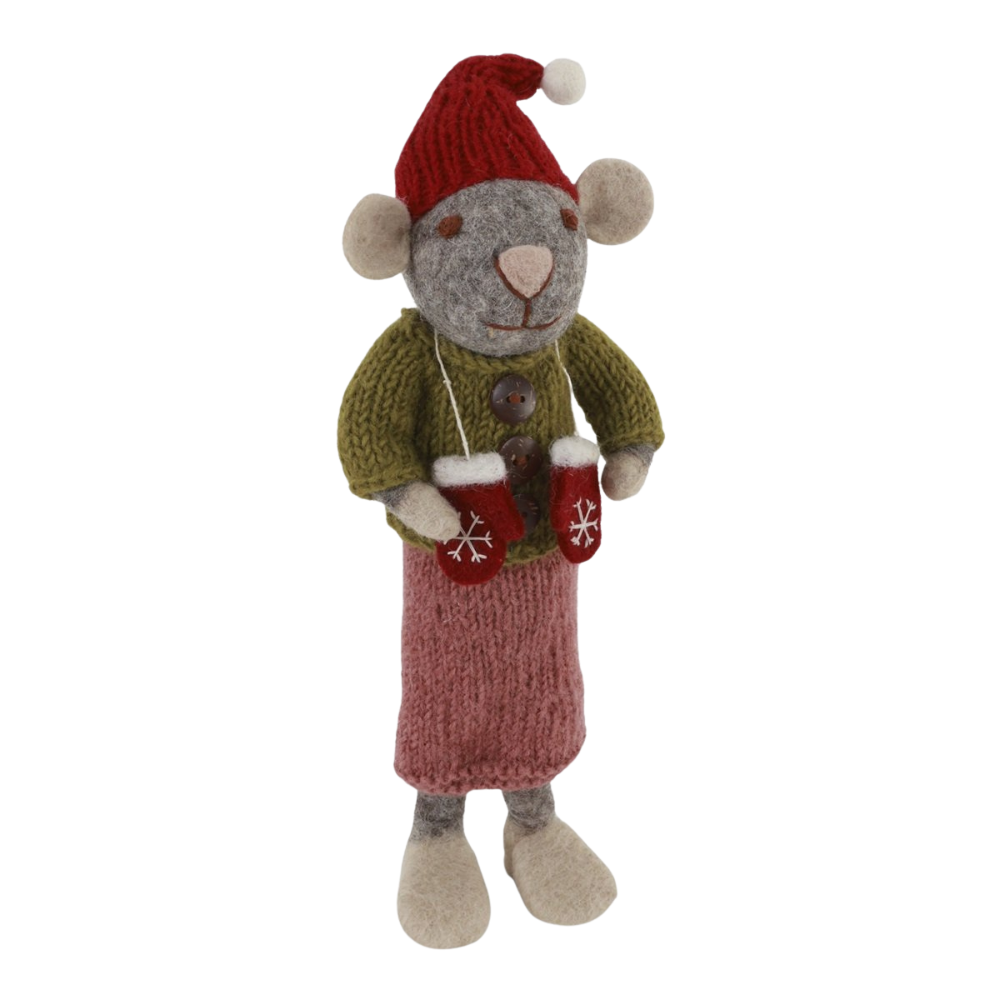 Big Grey Girly Mouse | Filzmaus mit Fäustlingen