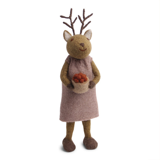 Filz-Figur BROWN DEER GIRL WITH BERRIES