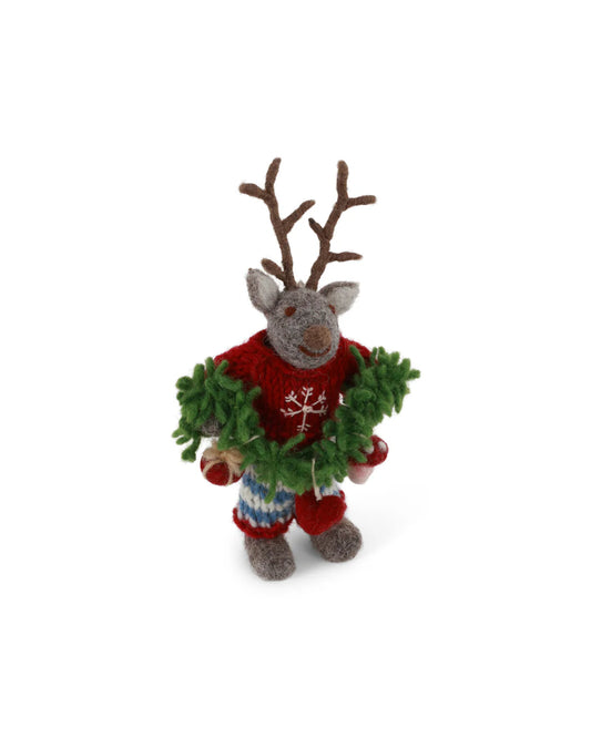 Rentier mit Girlande | Filzfigur