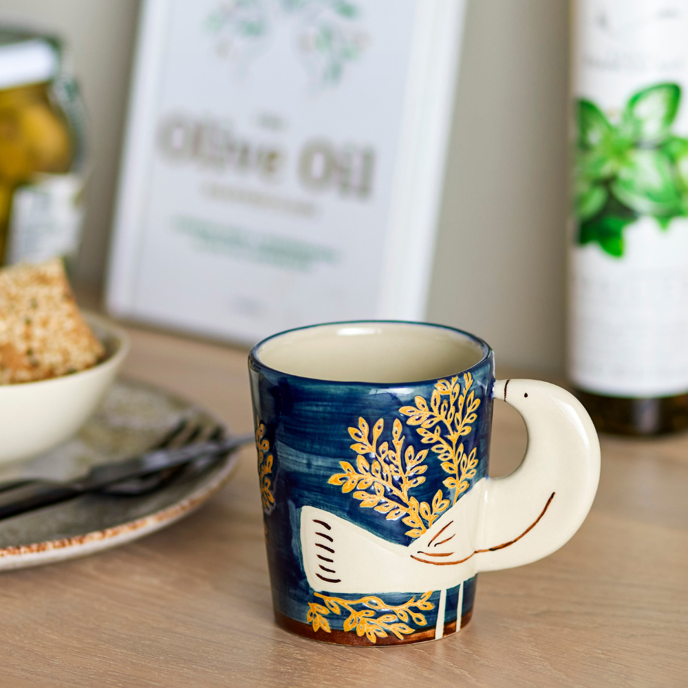 Hezha | Steingut-Tasse mit Vogelmotiv | 2 Varianten