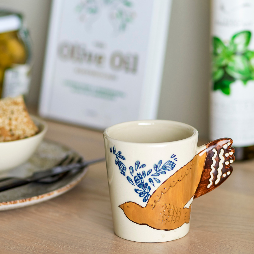 Hezha | Steingut-Tasse mit Vogelmotiv | 2 Varianten
