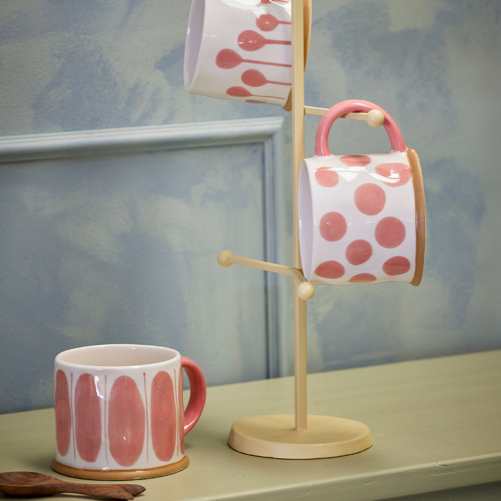 Linora | Handbemalter Steingutbecher - Punkte | 4 Farben