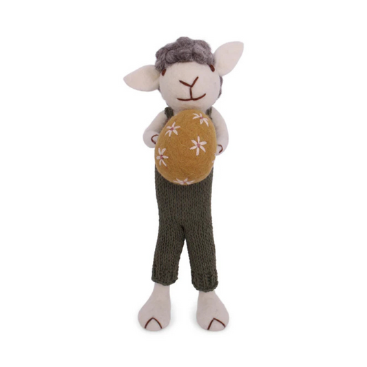 BIG GREY SHEEP WITH GREEN PANTS & EGG | Gry & Sif | Filz-Figur