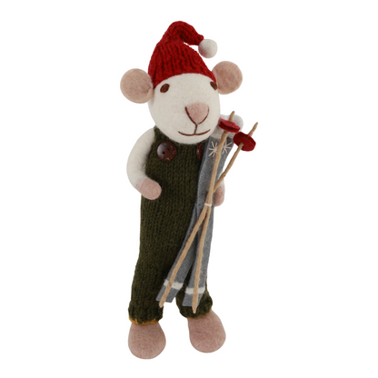 Small Boy Mouse on Skis | Filz-Winterfigur | 2 Varianten