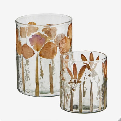 Glass votive with flowers | Madam Stoltz | Glas-Windlicht | 2 Varianten