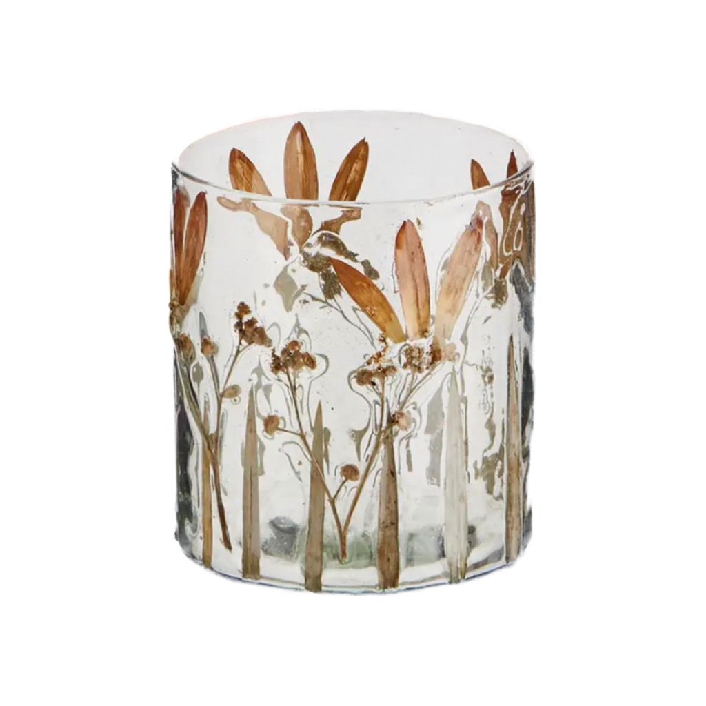 Glass votive with flowers | Madam Stoltz | Glas-Windlicht | 2 Varianten