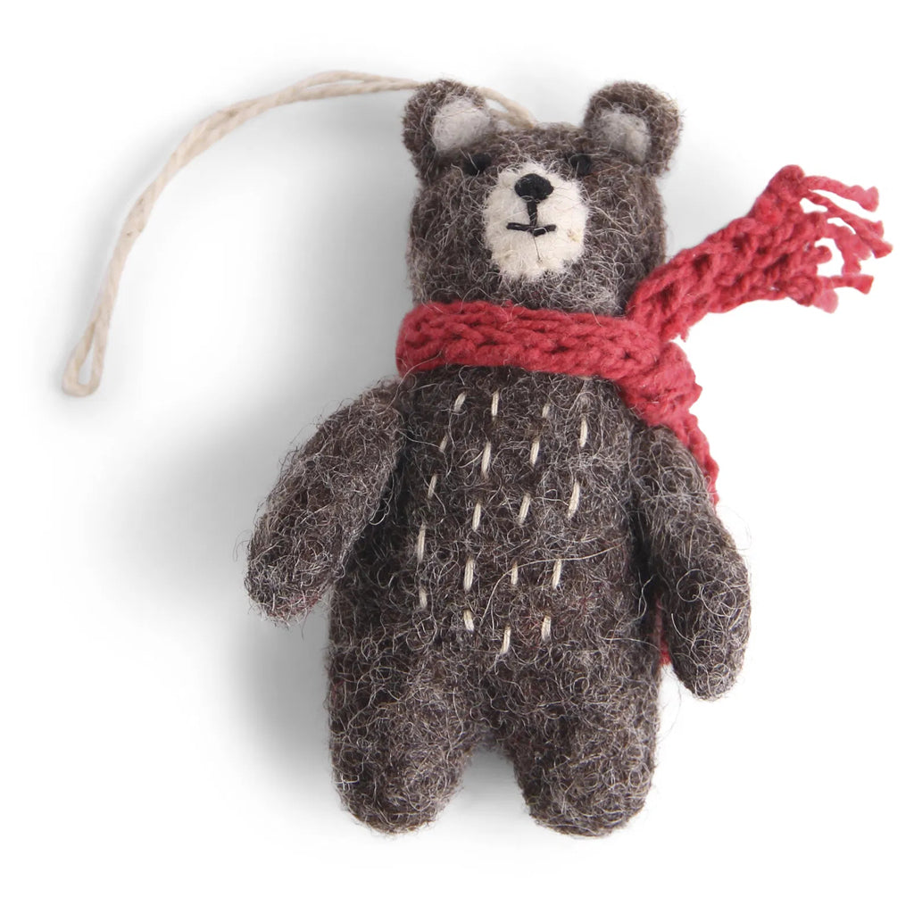 Mini Bear Grey | Red scarf | Gry & Sif | Filz-Anhänger