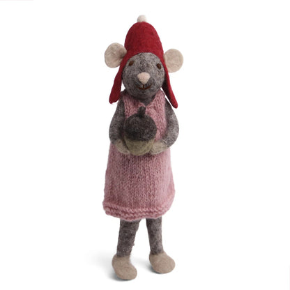 Big Grey Girly Mouse with Acorn | Gry & Sif | Filzfigur