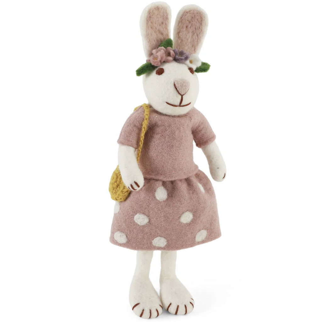 White Girly Bunny with Flower | Gry & Sif | Filz-Figur